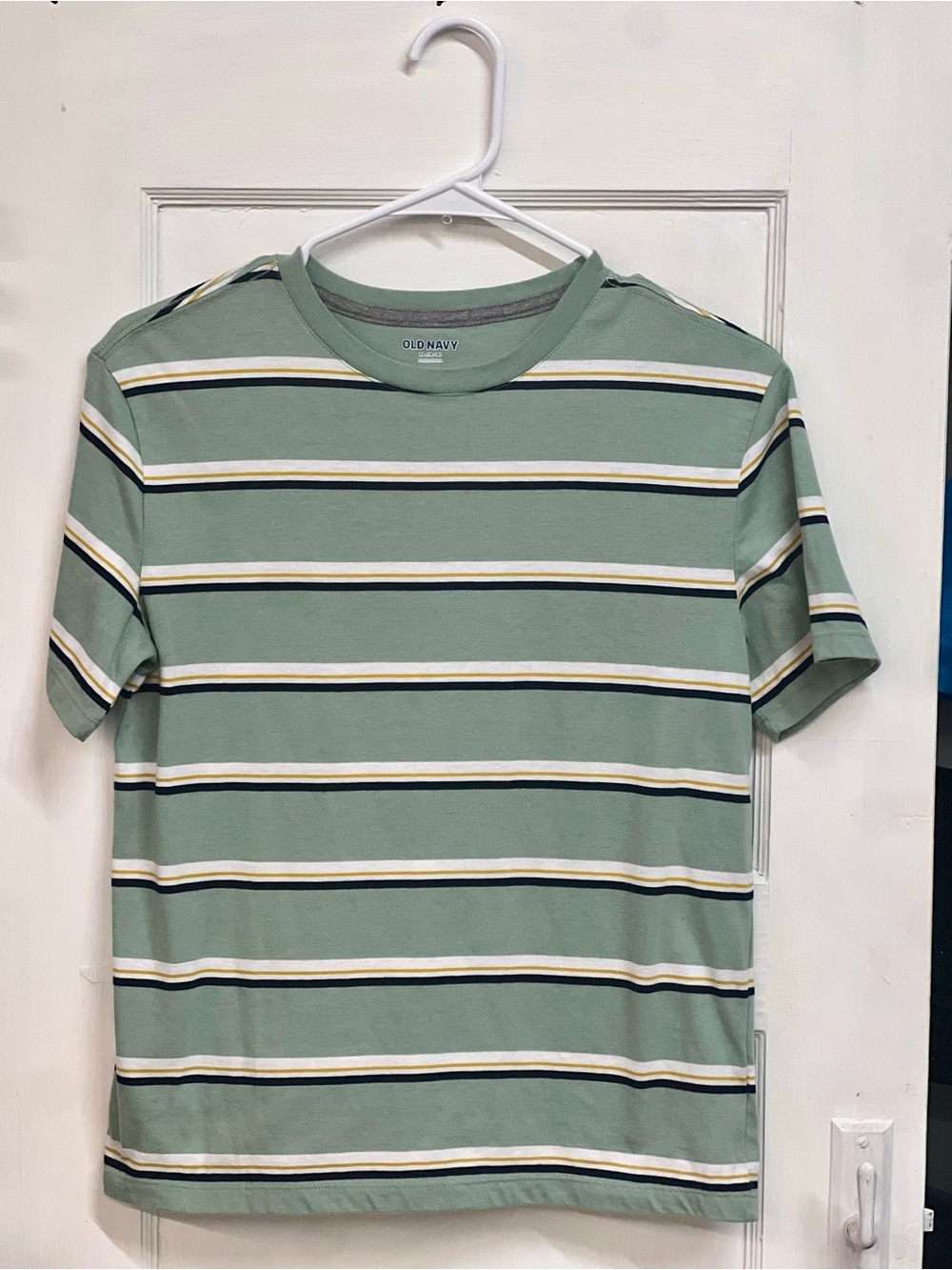 Old Navy Sage Green Short-Sleeve Striped Crew Tee